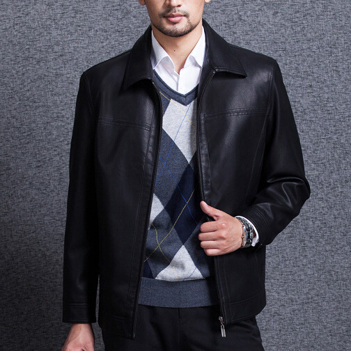     2015 ο ÷  L-XXXL      Ʈ  Jaqueta/Genuine Leather Jackets Mens 2015 New plus size L-XXXL Leather Jacket Men Black Lea